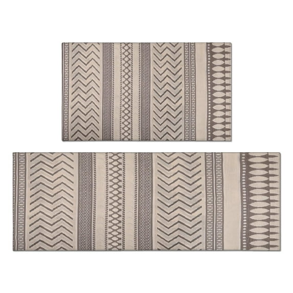 Add a Touch of Class with our Black Boho Kitchen Rug Mat - 2 Piece Non-Slip, Washable Kitchen Mats for Chic Floor Decor