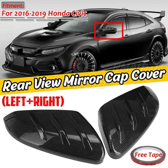 Add-on Carbon Fiber Look 2xCar Side Door Rear View Mirror Cover Cap For Honda For Civic 2016-2020 ABS Mirror Cap Covers Body Kit