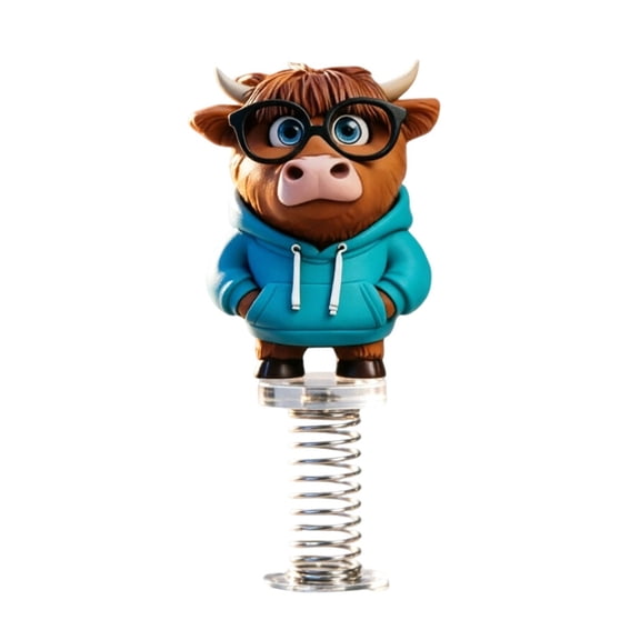 Add playful motion to your car or desk with this eye-catching 2D acrylic bull bobblehead featuring bright colors and a spring mechanism for fun wobbling Sky Blue