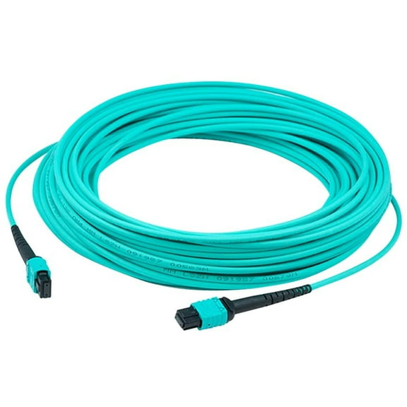 AddOn 10m MPO (female) to MPO (female) 12-strand aqua crossover riser-rated fiber patch cable