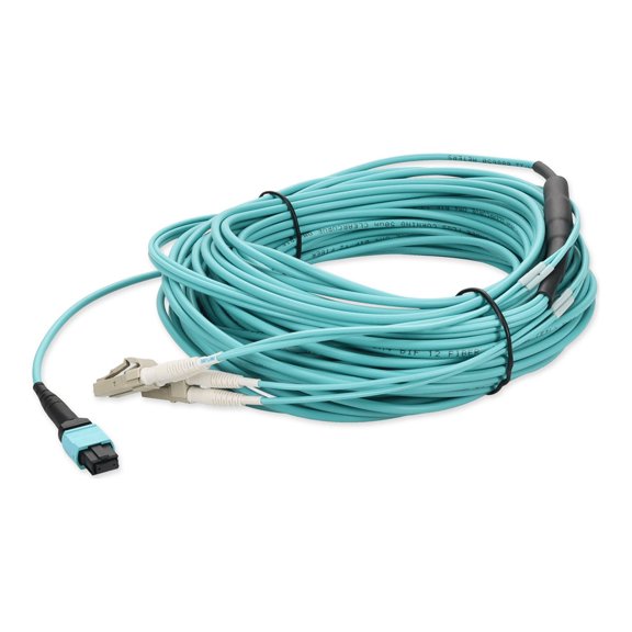AddOn - Fanout cable - MPO/PC multi-mode (F) to LC/PC multi-mode (M) - 25 m - fiber optic - duplex - 50 / 125 micron - OM4 - OFNR - riser - aqua
