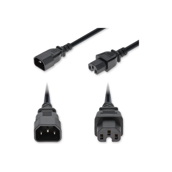 AddOn 3ft C14 Male to C15 Female Standard Commercial 14 AWG 250V at 15A PVC SJT [Service Junior Thermoplastic] Black Power Cable (add-c142c15c14g3fbk)