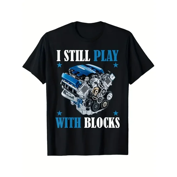 Funny V8 Engine Block Motor Mechanic Men Short Sleeve Casual Graphic T-Shirt