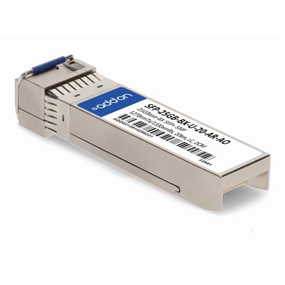 AddOn - SFP28 transceiver module (equivalent to: Arista Networks SFP-25GB-BX-U-20-AR) - 25GbE - 25GBase-BX - LC single-mode - up to 12.4 miles - 1270 (TX) / 1330 (RX) nm - TAA Compliant