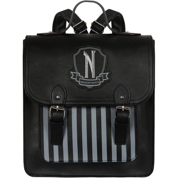 Addams Gothic Faux Leather Backpack Black fashion Back pack