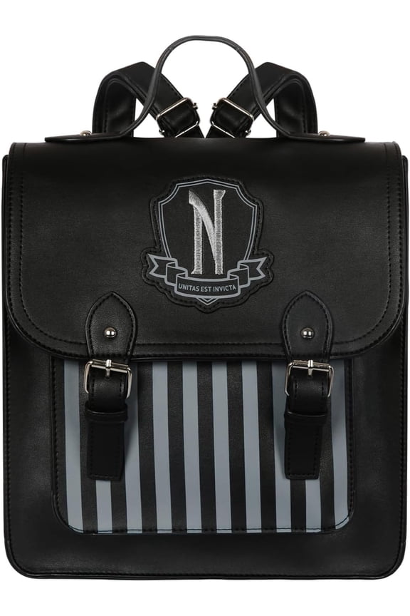 Addams Gothic Faux Leather Backpack Black fashion Back pack