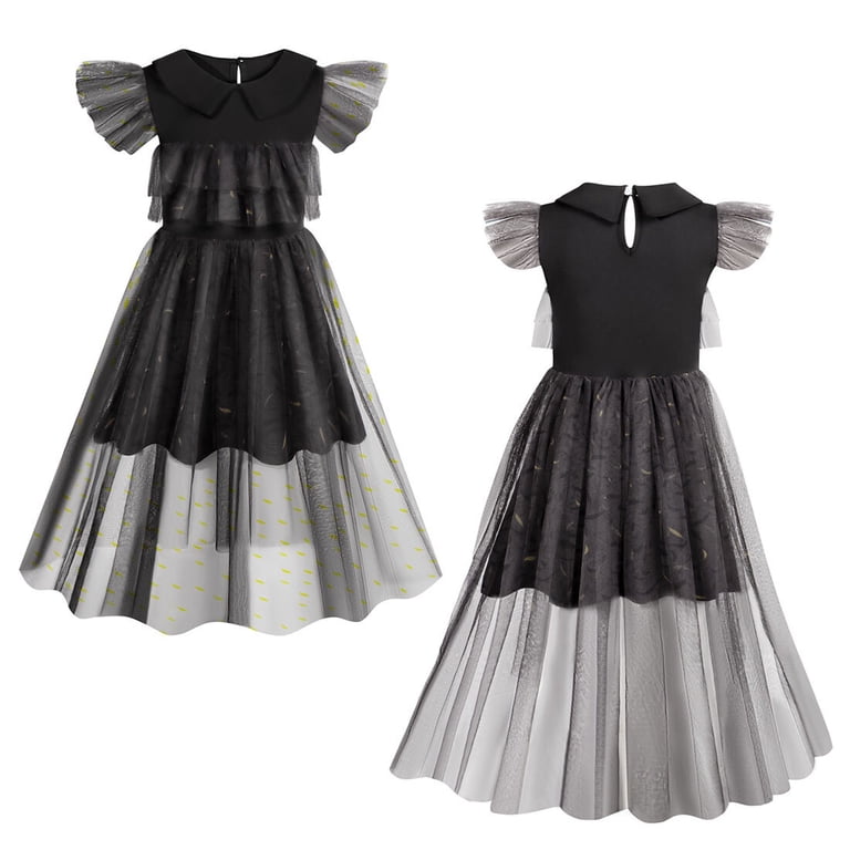 Addams Wednesday Dress for Girls Little Black Dress Halloween Fancy-Dress -  Walmart.com