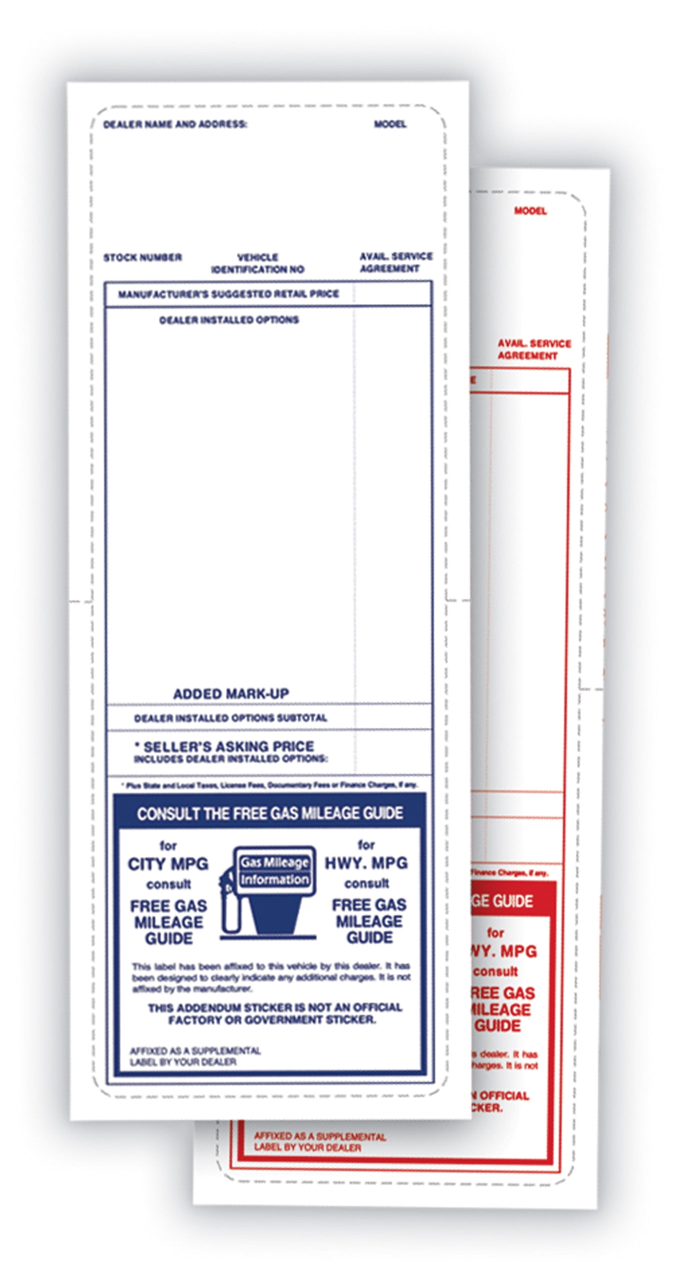 Addendum Sticker - Red - 3 3/4"W x 10 1/2"L - Pack of 100