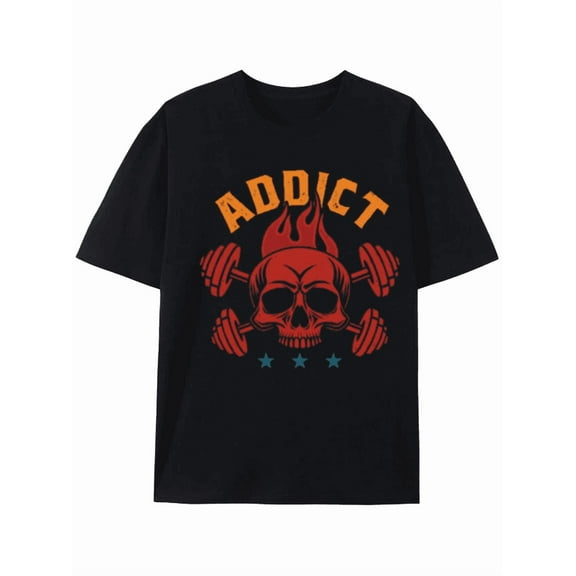 Addict: Fire Skull & Dumbbells Workout T-shirt