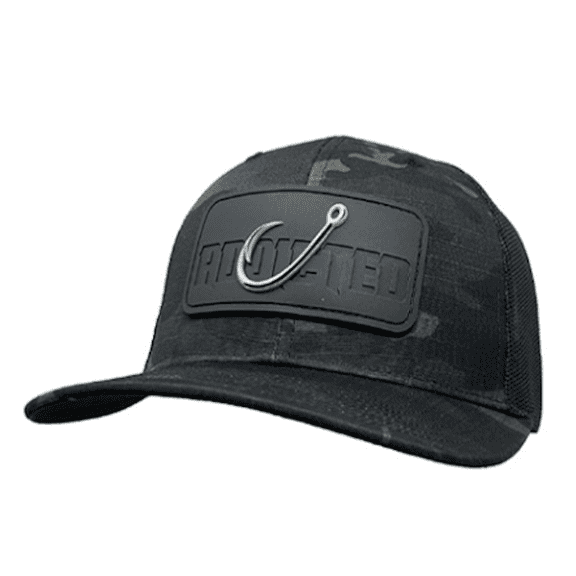Addicted Fishing, Stealth Hook Patch Camo Trucker Hat, Black