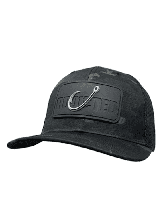 , Stealth Hook Patch Camo Trucker Hat, Black