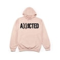 thumbnail image 1 of Addicted, Unisex Hoodie, Bowhunting Hoodie, Archery Apparel, Hooded Sweatshirt, Peach (Black Text), MEDIUM, 1 of 1