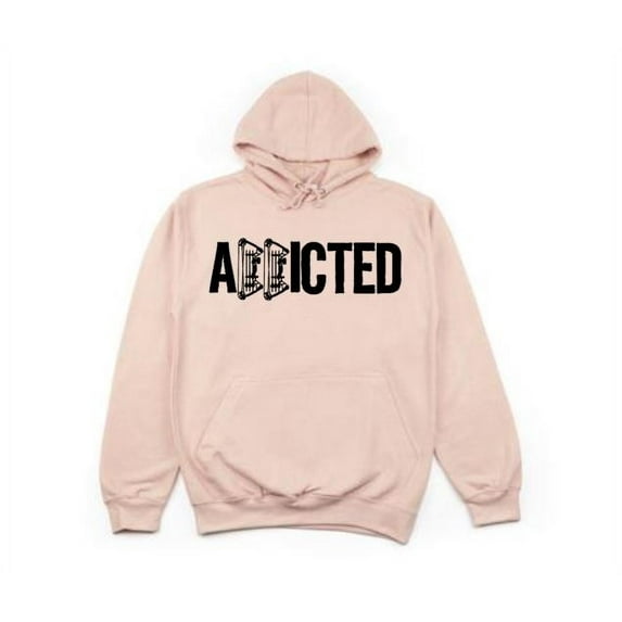 Addicted, Unisex Hoodie, Bowhunting Hoodie, Archery Apparel, Hooded Sweatshirt, Peach (Black Text), MEDIUM
