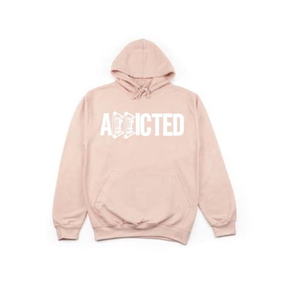 Addicted, Unisex Hoodie, Bowhunting Hoodie, Archery Apparel, Hooded Sweatshirt, Peach (White Text), 2XL