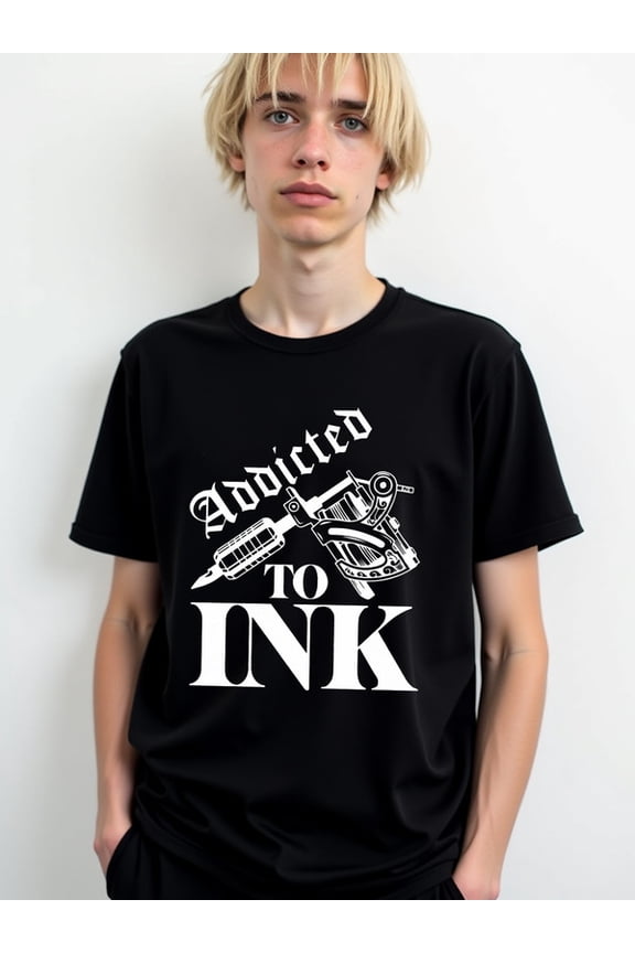 Addicted to Ink Tattoo Tee Mens Crew neck T-shirts black elegant summer Weekend casual wear Soft and comfortable Classic Unisex Shirt Cotton tshirts
