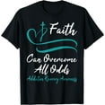 thumbnail image 1 of Addiction Recovery Awareness Christian Cross Teal Ribbon T-Shirt, 1 of 3