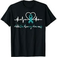 thumbnail image 1 of Addiction Recovery Awareness Heartbeat Teal Ribbon Support T-Shirt, 1 of 3
