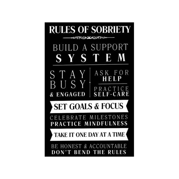 Addiction Recovery Rules of Sobriety Metal Sign Motivational Quote Nature Wall Art for Living Room Bedroom Kitchen Home Decor 12x8 Inch