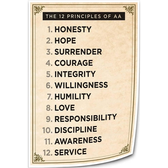 Addiction Recovery Wall Art Prints The Twelve Principles of Aa Poster Canvas Bedroom Decor Aesthetic Artwork for Bathroom Vertical Pictures