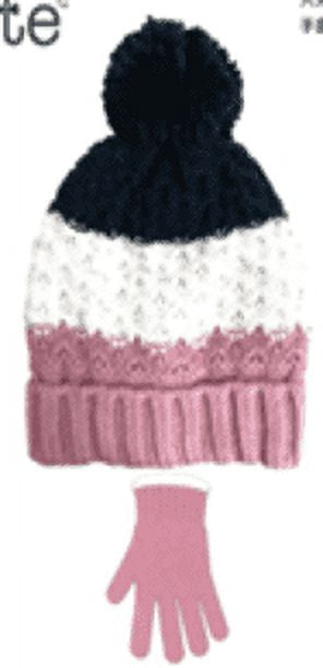 Bonnet Pompon Rayé, Écharpe Et Gants Addie & Tate - Lot 3 Pièces Rose/Crème - Taille Unique - Acrylique