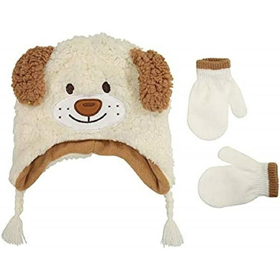 Addie & Tate Boys Winter Hat and Gloves Set, 2-4 Years, Toddler Winter Beanie and Mittens, Baby Hats and Mittens in Dog Design