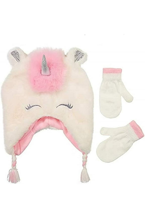 Girls Winter Hat and Gloves Set, 2-4 Years, Toddler Beanie and Mittens, Baby Girl Hats and Mittens in Unicorn Design
