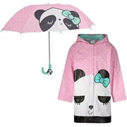 Addie & Tate Umbrella and Raincoat Set for Kids Ages 3-5 - Panda Design