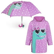 Addie & Tate Umbrella and Raincoat Set for Kids Ages 5-7 - Dino/Hearts
