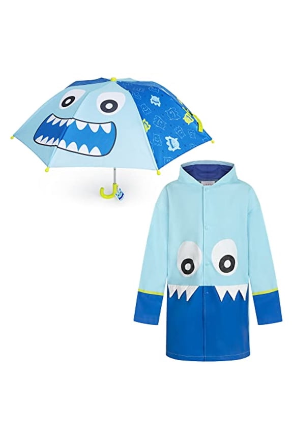 Rising Star Kids Jackets and Rain Coat Set for Boys, 5-7 Years, Boys Raincoat with Hood, Matching Kids Umbrella, Boys Rain Jacket in Monster Design