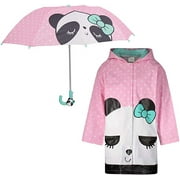 Rising Star Kids Jackets Set, 5-7 Years, Girls Rain Coat with Hood, Matching Kids Umbrella, Girls Rain Jacket in Panda Design