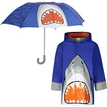 Addie & Tate Umbrella and Raincoat Set for Kids Ages 5-7 - Shark Design