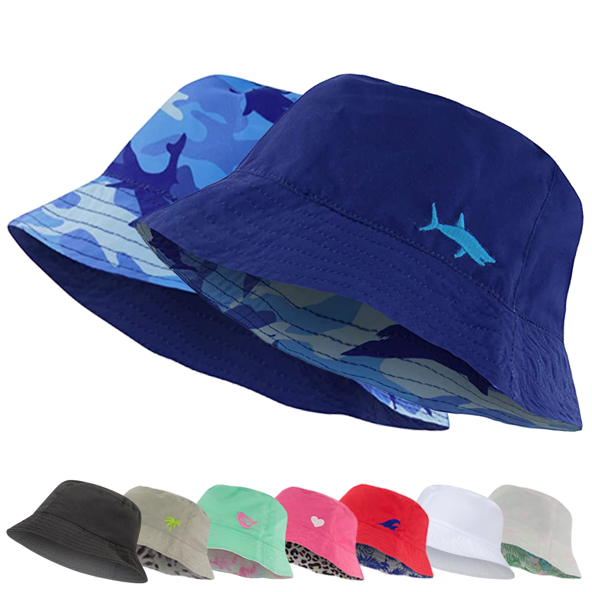 Addie & Tate Unisex Blue Reversible Bucket Hat for Kids 3-6 Years Old ...