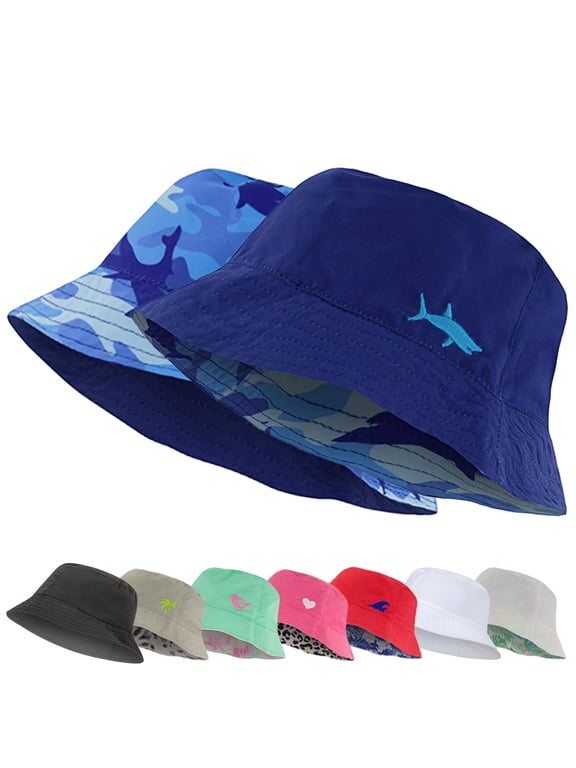 Unisex Blue Reversible Bucket Hat for Kids 3-6 Years Old