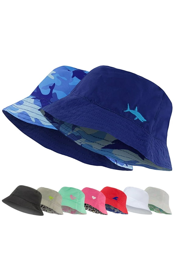 Unisex Blue Reversible Bucket Hat for Kids 7-10 Years Old