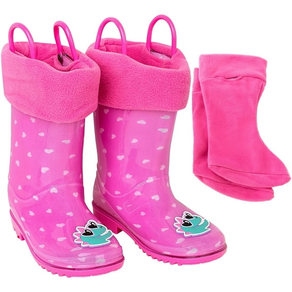 Addie & Tate Girls Rain Boots, Sizes 8T-12 – Lightweight & Waterproof Kids Rain Boots in Dino/Hearts Design