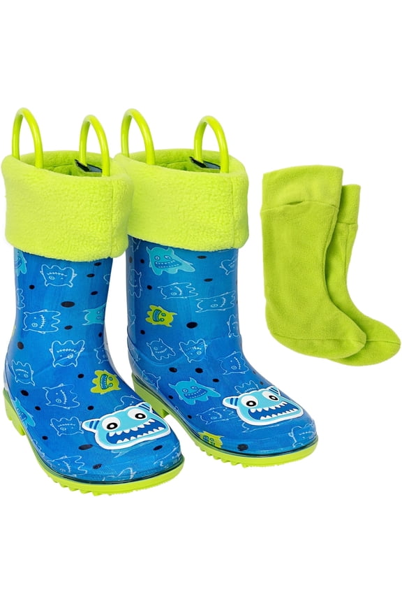 Unisex Kids Boots, Boy Rain Boots Toddler Sizes 8T-12, Waterproof Rubber Kids Rain Boots in Monster Print