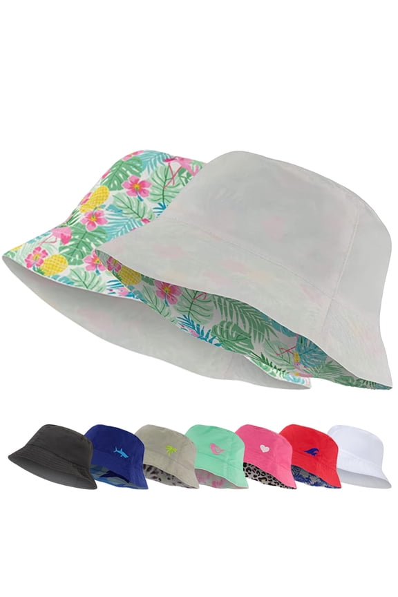 Unisex White Reversible Bucket Hat for Kids 3-6 Years Old