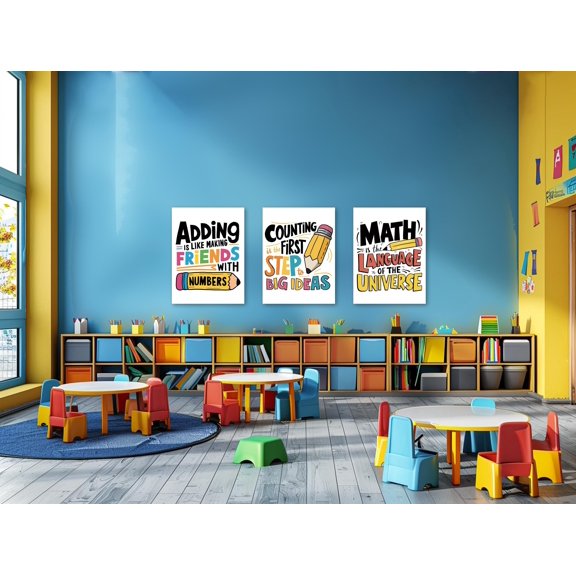 Adding Counting Math Classroom Motivational Prints Poster Wall Art Decor Set 3
