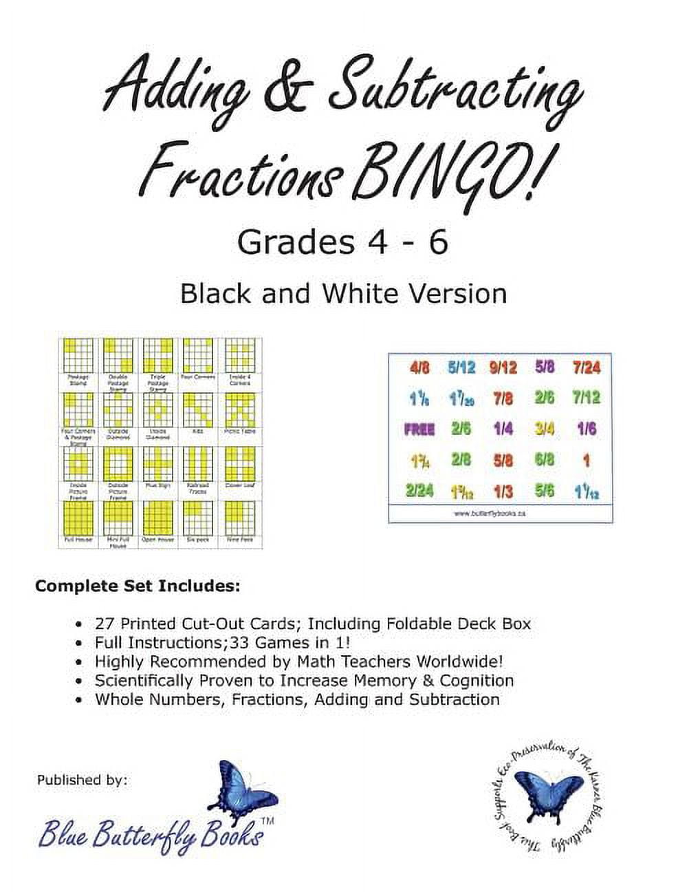 Adding & Subtracting Fractions Bingo! (Black & White Version) - Walmart.com for Fraction Bingo Cards Printable Free