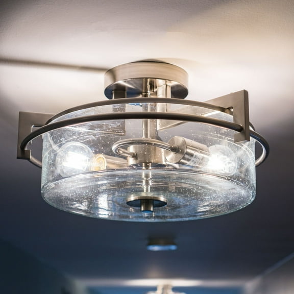 Addison 15-in W Satin Nickel Semi Flush Mount Ceiling Light Clear Glass