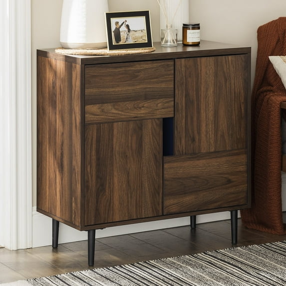 Addison 30" Modern Color Pop Accent Cabinet in Dark Walnut/Navy Interior