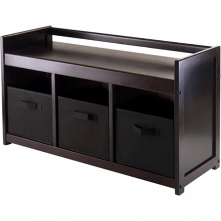 Addison 4pc Storage Bench with 3 Foldable Fabric baskets in Black - Espresso - Chocolate
