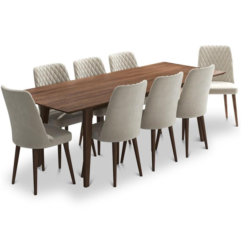 Addison 9-Piece Modern Solid Wood Walnut Dining Room Table and Chair ...
