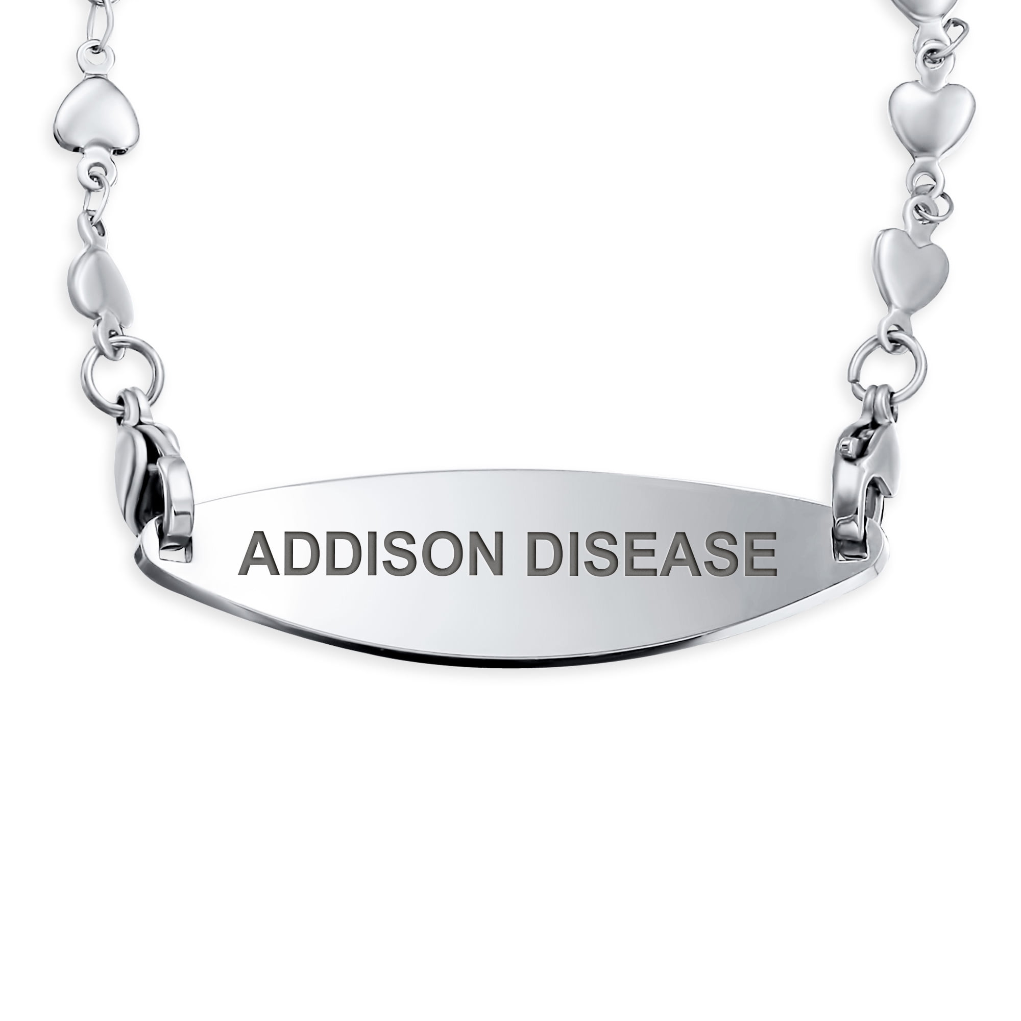 Addison Disease Lady Personalize Pink Medical Alert ID Heart Link Bracelet