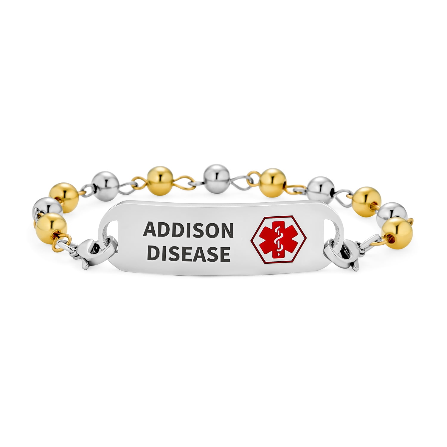 Addison Disease Medical Alert ID Bead Ball Chain Bracelet Pre Engraved