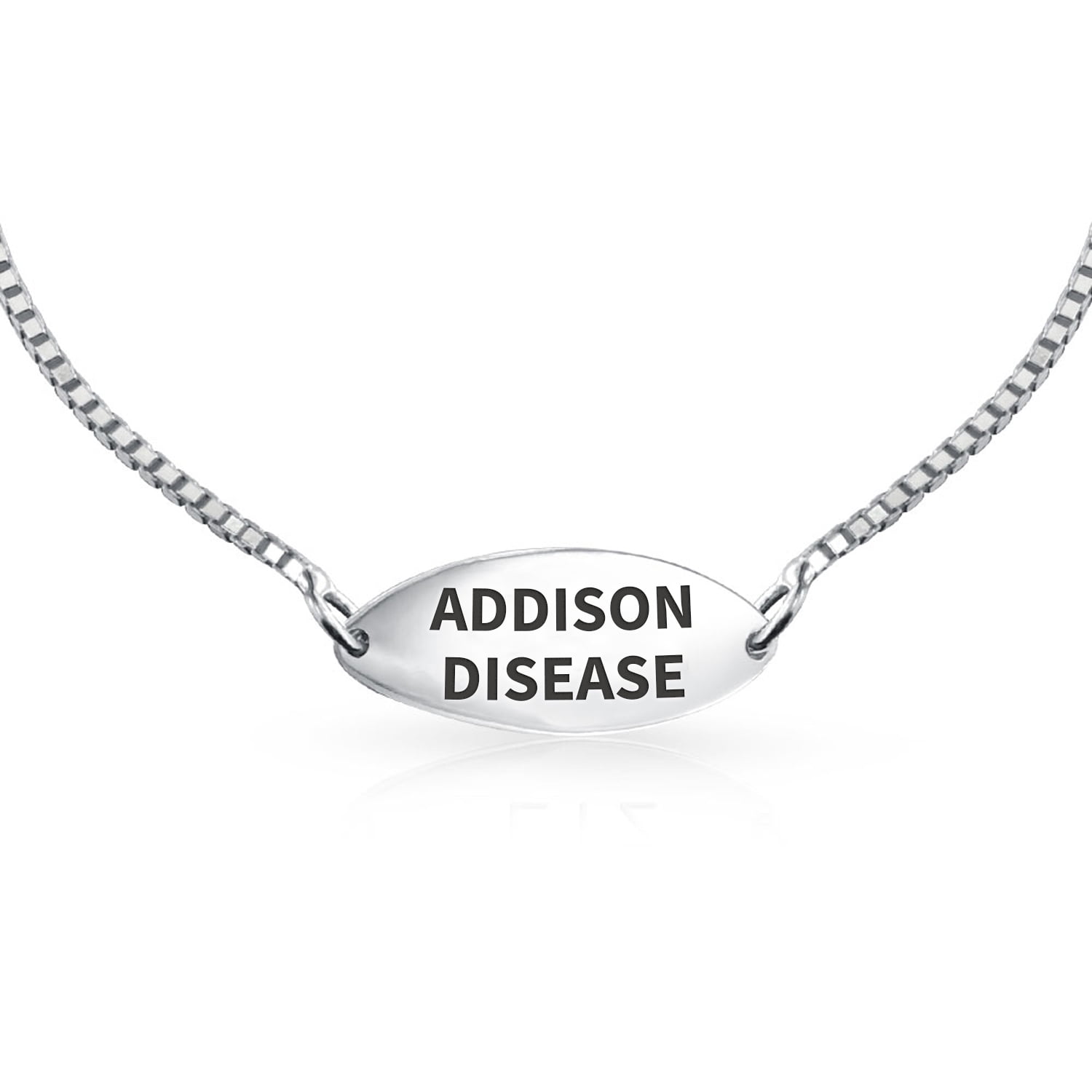 Addison Disease Medical Alert ID Thin Box Link Bracelet Oval Shape Tag Engraved