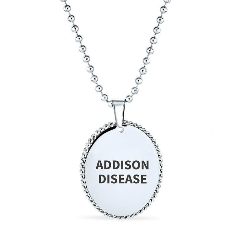 Addison Disease Medical Alert Id Dog Oval Rope Tag Pendant Necklace Engraved