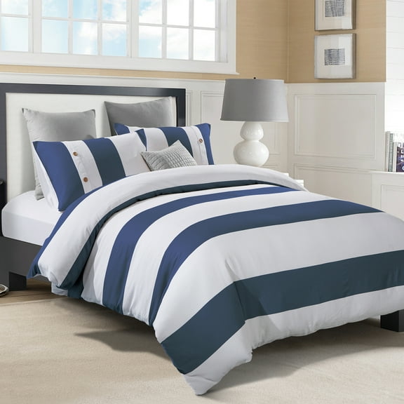 Addison Embroidered Premium Long-Staple Cotton Duvet Cover Set , King/Cal King, White by Blue Nile Mills