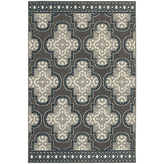 Addison Heights Harlee Quatrefoil Grey/Navy Indoor-Outdoor Rug