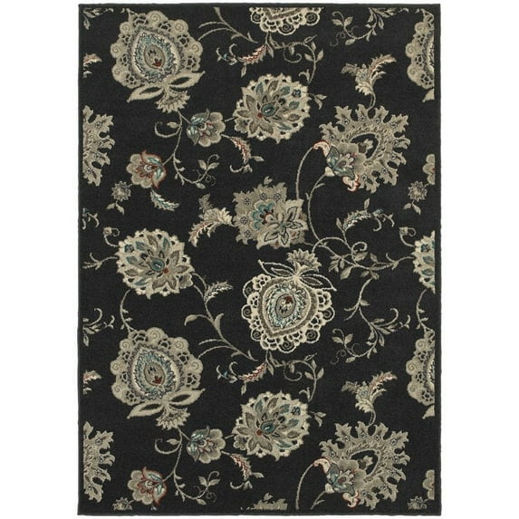 Addison Heights Highlands Floral Transitional Area Rug, Black